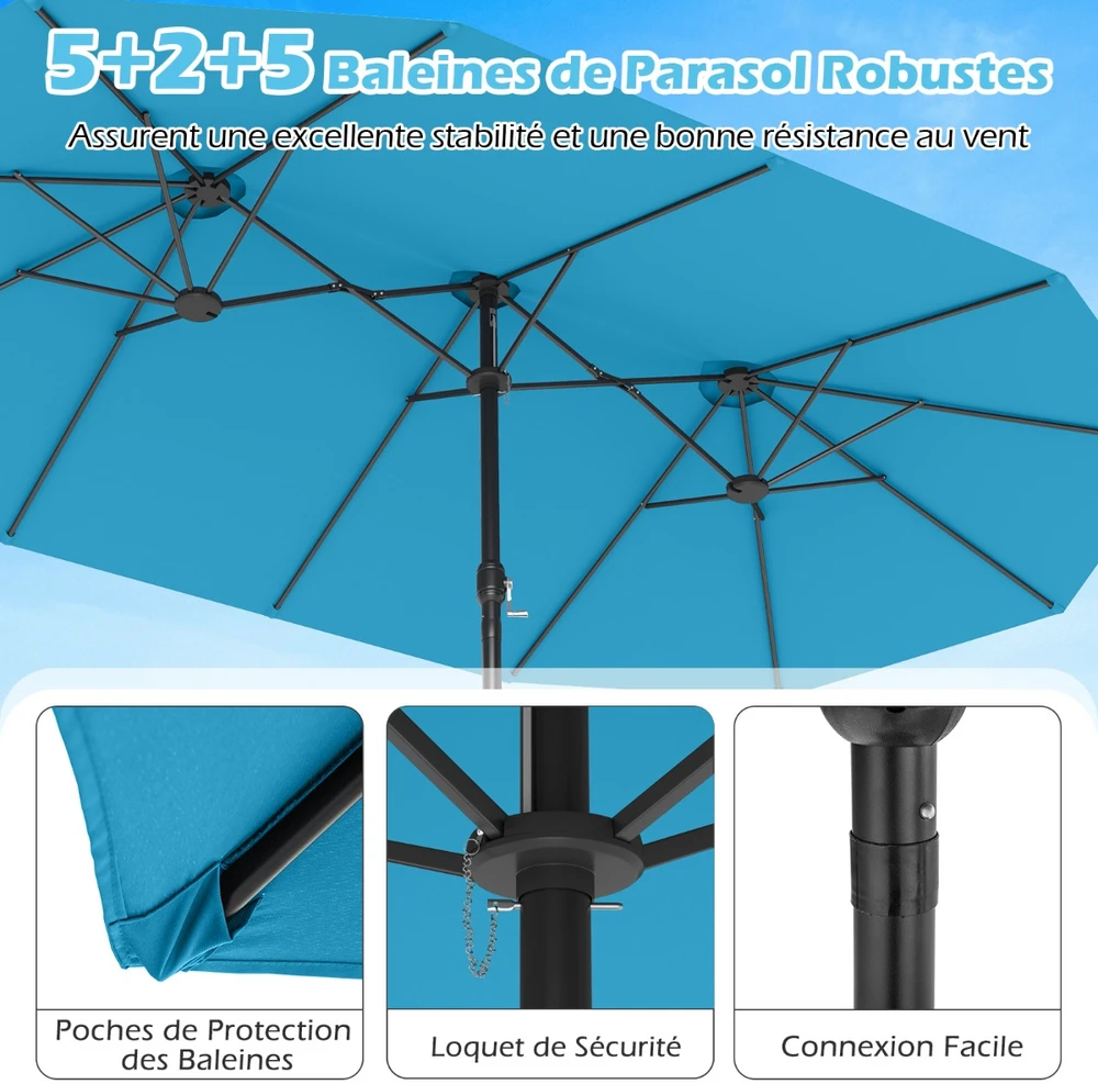 Promotions Dvigubas skėtis su stoveliu 470x285x261 cm tamsiai mėlynas