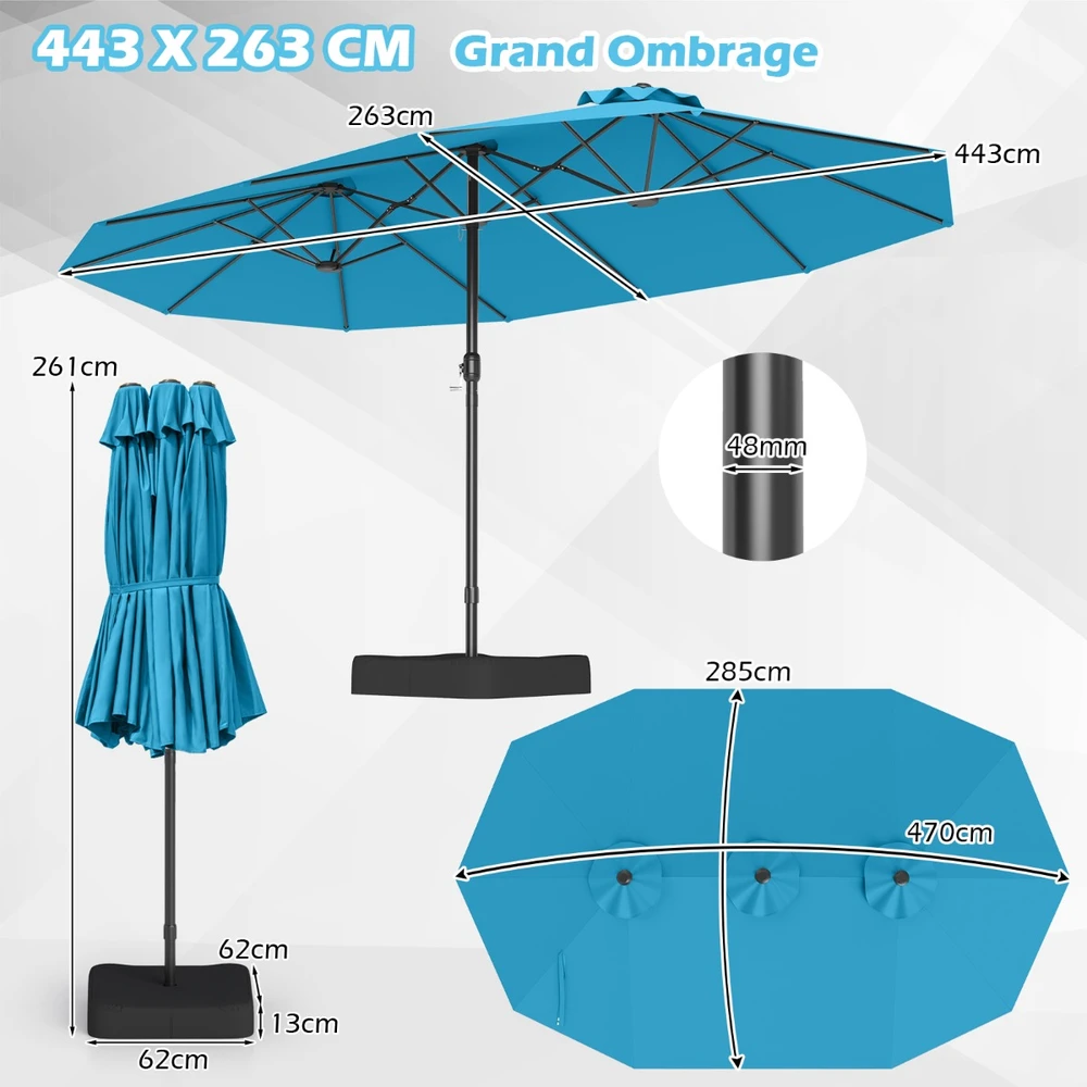 Promotions Dvigubas skėtis su stoveliu 470x285x261 cm tamsiai mėlynas