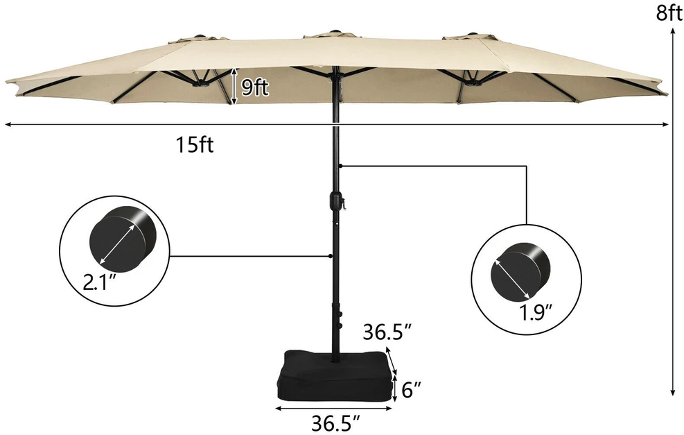 Promotions Dvipusis kiemo skėtis 15x9x8 pėdų kavos/bežinės spalvos