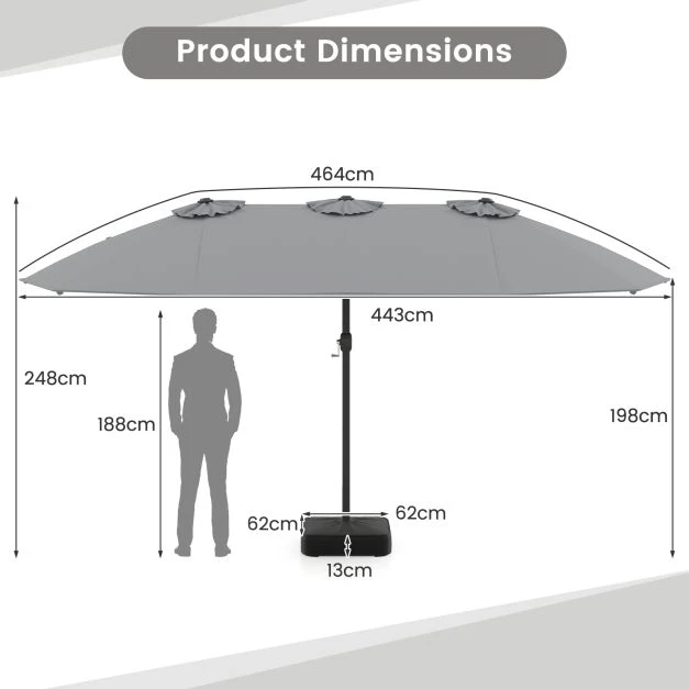 Promotions Dvipusis terasos skėtis su baze 464x286x248 cm pilkas