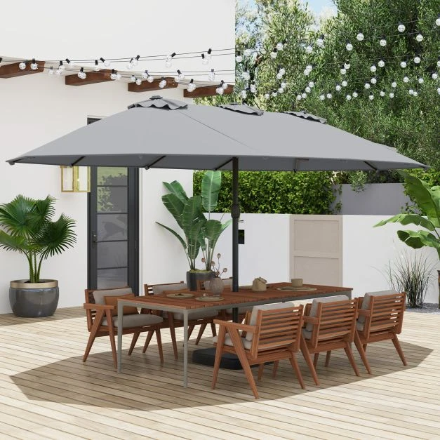 Promotions Dvipusis terasos skėtis su baze 464x286x248 cm pilkas
