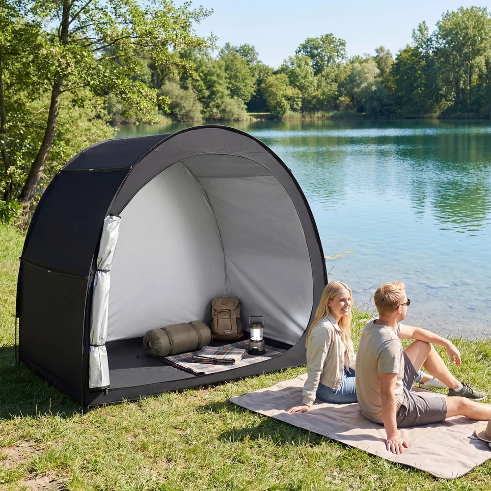 Promotions Dviračių laikymo palapinė 211x122x170 cm juodos spalvos Oxford audinys
