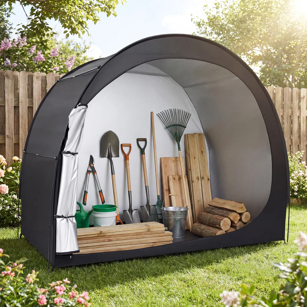 Promotions Dviračių laikymo palapinė 211x122x170 cm juodos spalvos Oxford audinys