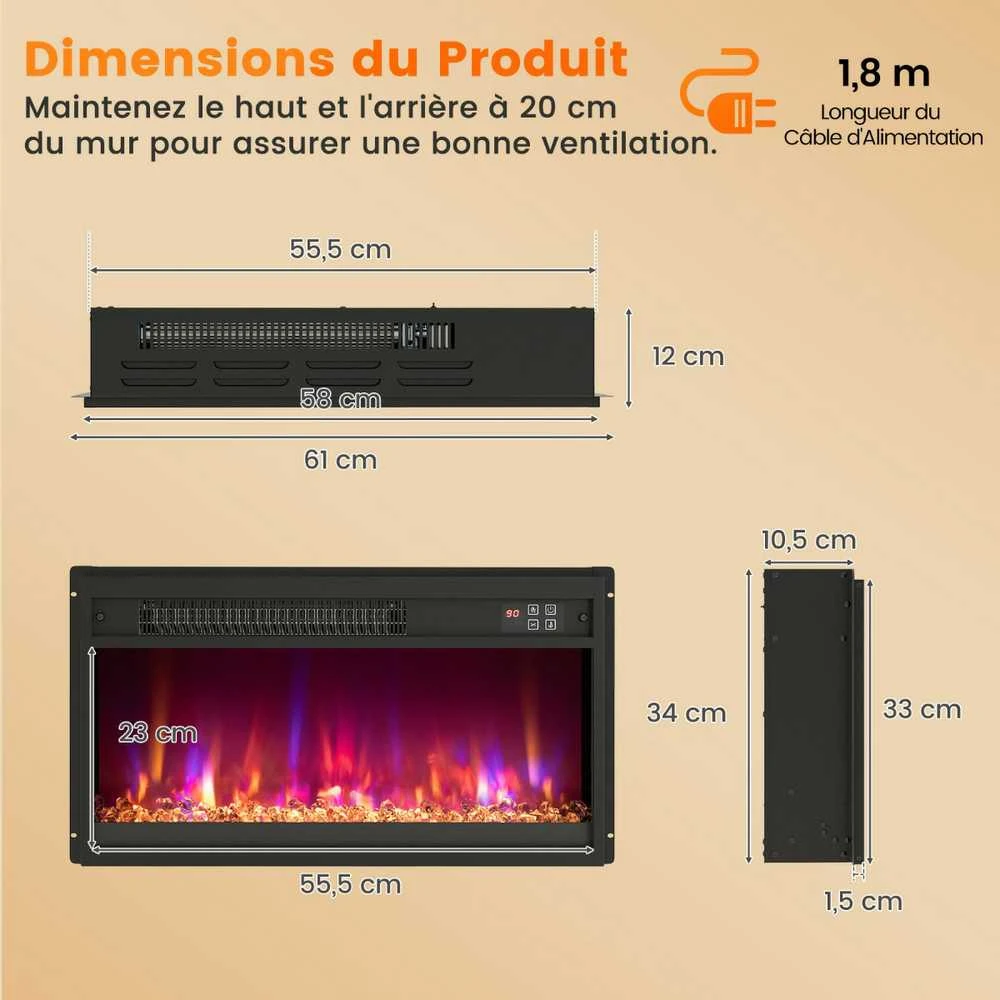 Promotions Elektrinė židinio įdėklas, 61x12x34 cm, juoda