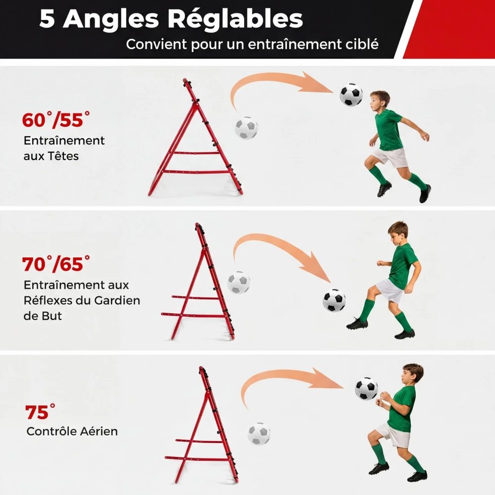 Promotions Futbolo atmušimo tinklas 102x87x44-72 cm Raudonas reguliuojamas sulankstomas