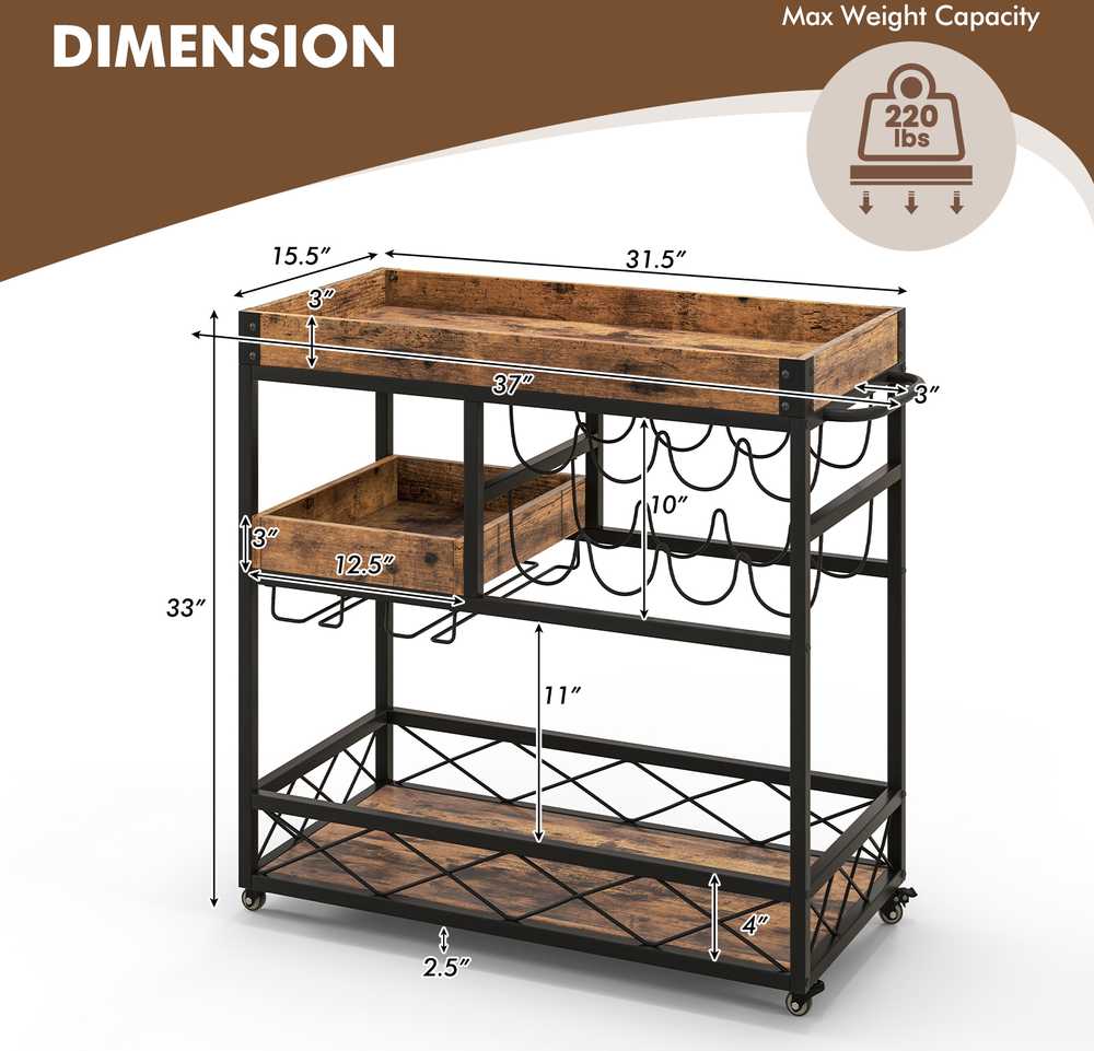 Promotions Gėrimų vežimėlis, 80x39,4x83,8 cm, Rudas