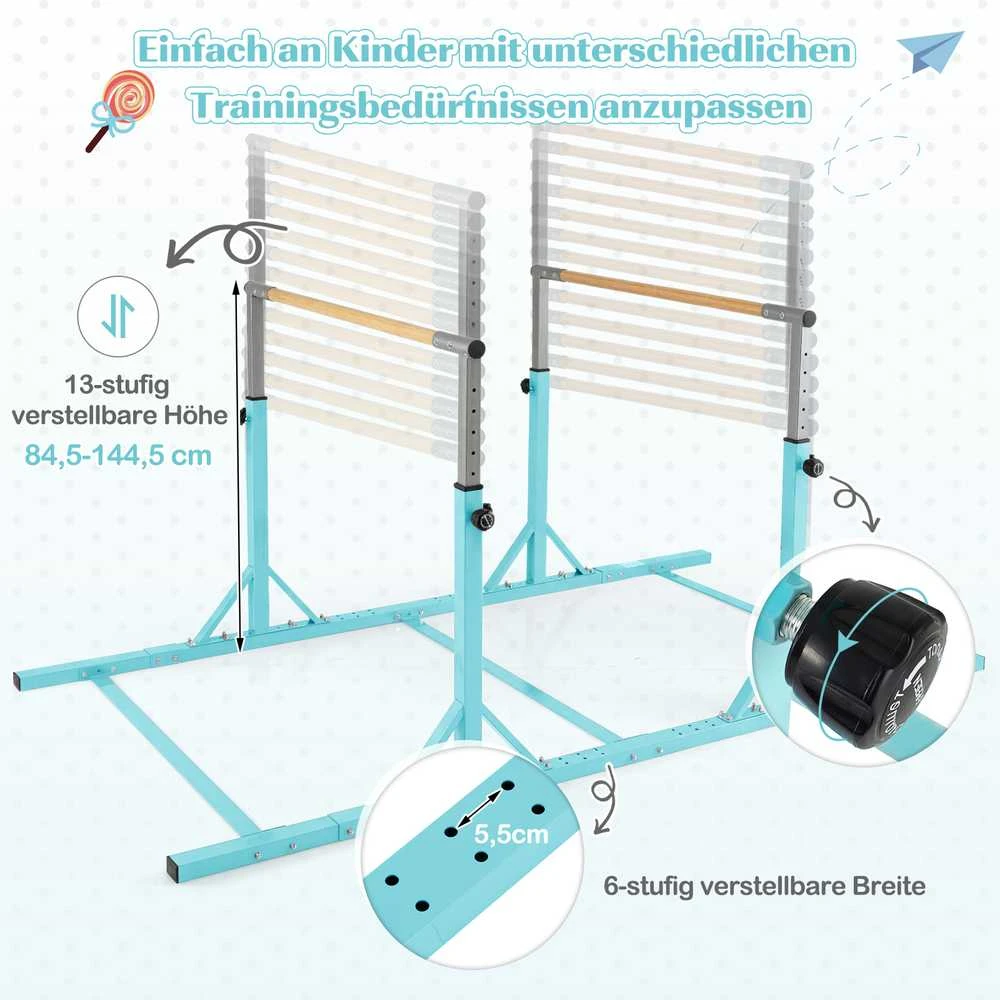 Promotions Gimnastikos horizontalioji skersinė, 250x132x84.5-144.5 cm, turkio spalvos, reguliuojamas metalinis