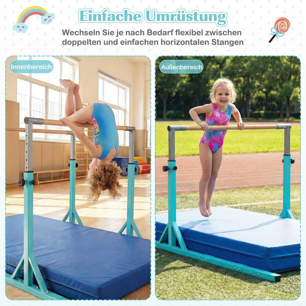 Promotions Gimnastikos horizontalioji skersinė, 250x132x84.5-144.5 cm, turkio spalvos, reguliuojamas metalinis