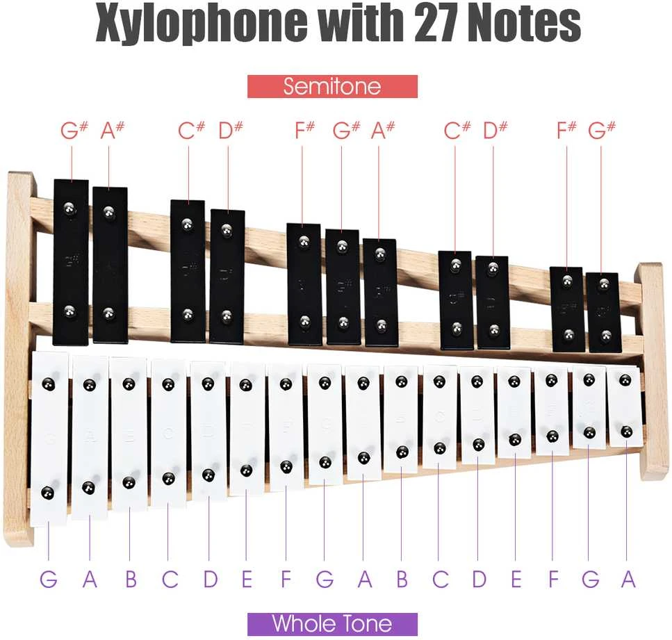 Promotions Glockenspiel, 27 natų, 43x24x4 cm, Juoda ir balta