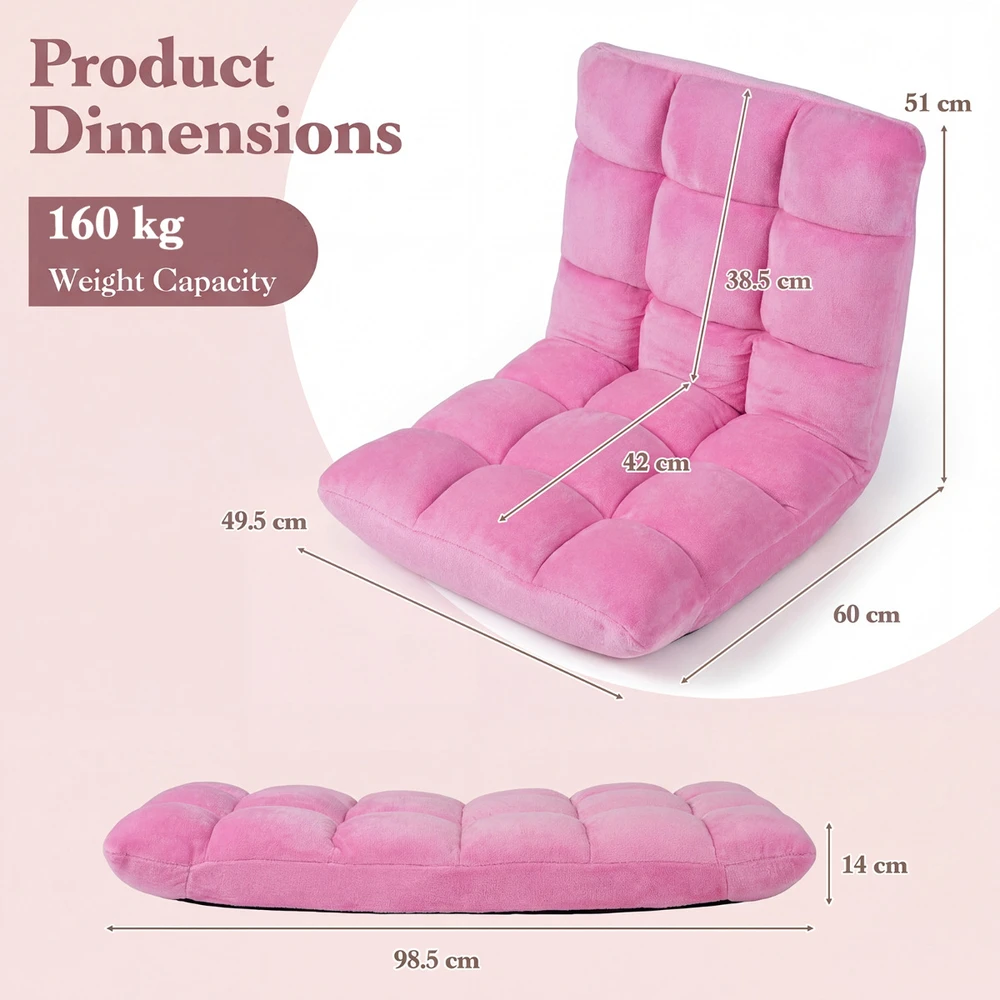 Promotions Grindų kėdė, 14 padėčių reguliuojama, sulankstoma atlošo kėdė, 98,5x49,5x14 cm, rožinė flanelė