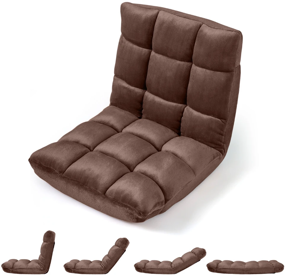 Promotions Grindų kėdė 14 pozicijų reguliuojama sulankstoma atlošiamas 98.5x49.5x14 cm rudos spalvos flanelė