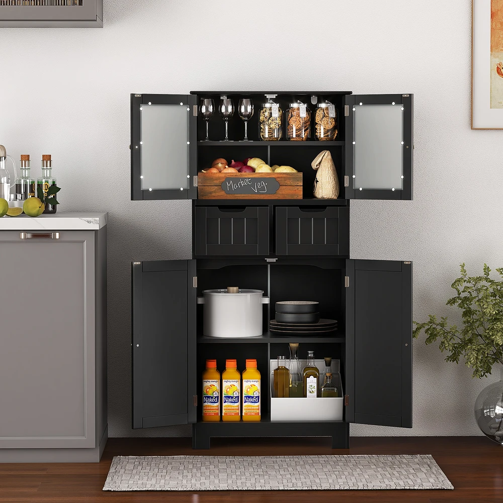 Promotions Grindų spintelė su 4 durimis ir 2 stalčiais 60x30x128 cm juoda