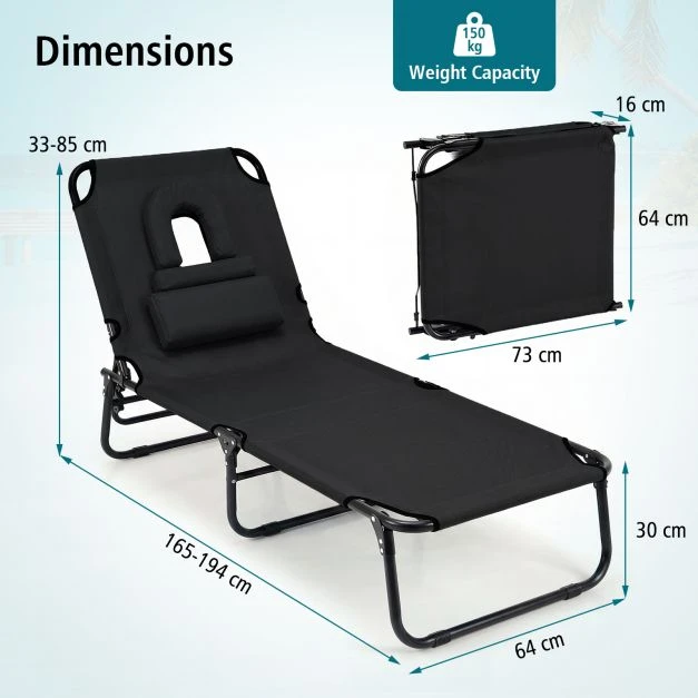 Promotions Gultas 165x64x33 cm Juodas Sulankstomas Reguliuojamas