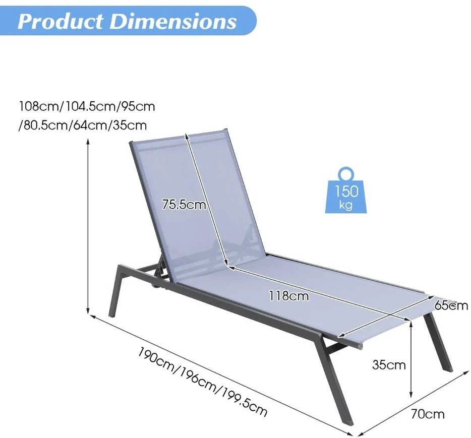 Promotions Gultas kėdė, 196x70x108 cm, Pilka
