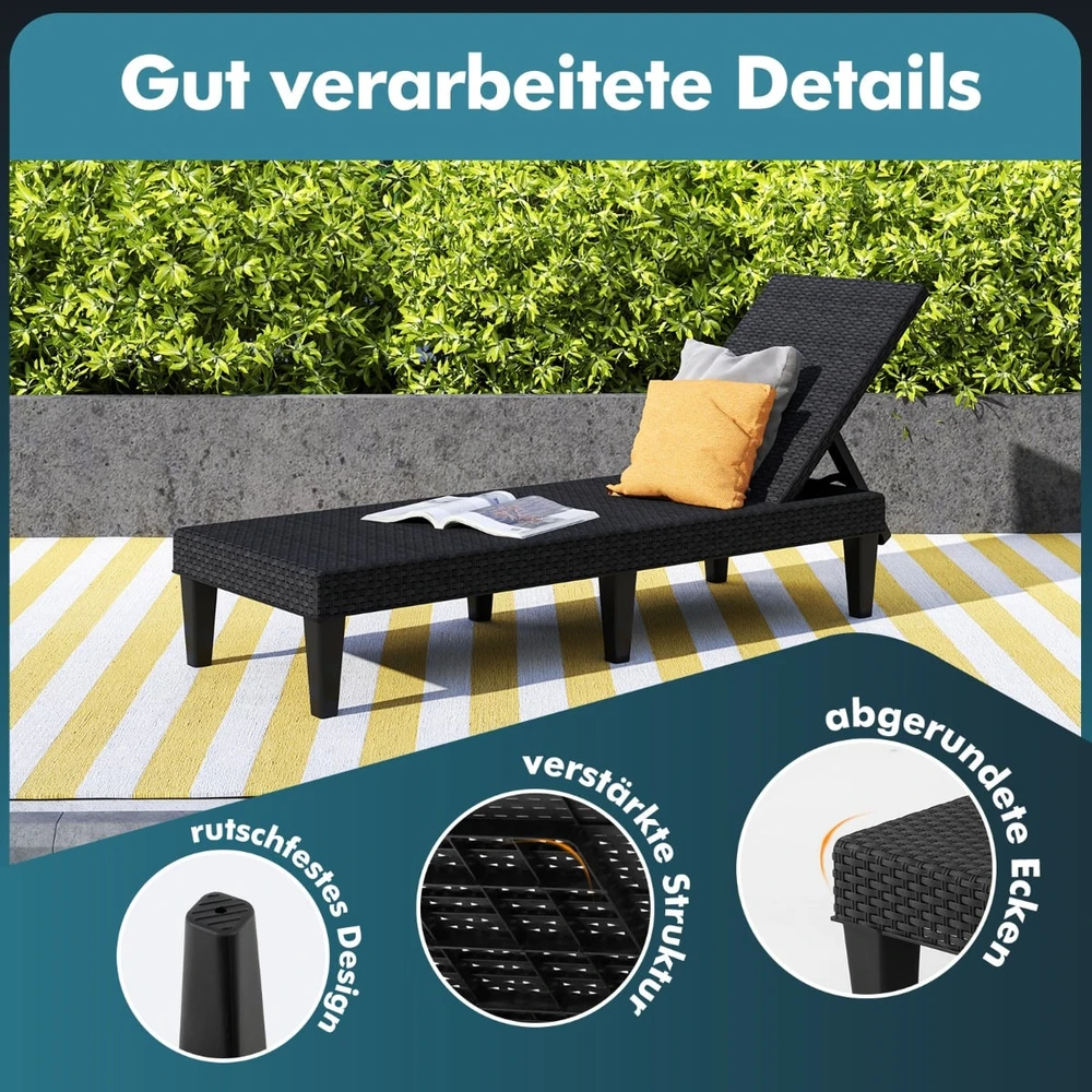 Promotions Gultas su komplektu 150x57x88 cm Juodas rotangas Reguliuojamas lauko baldai