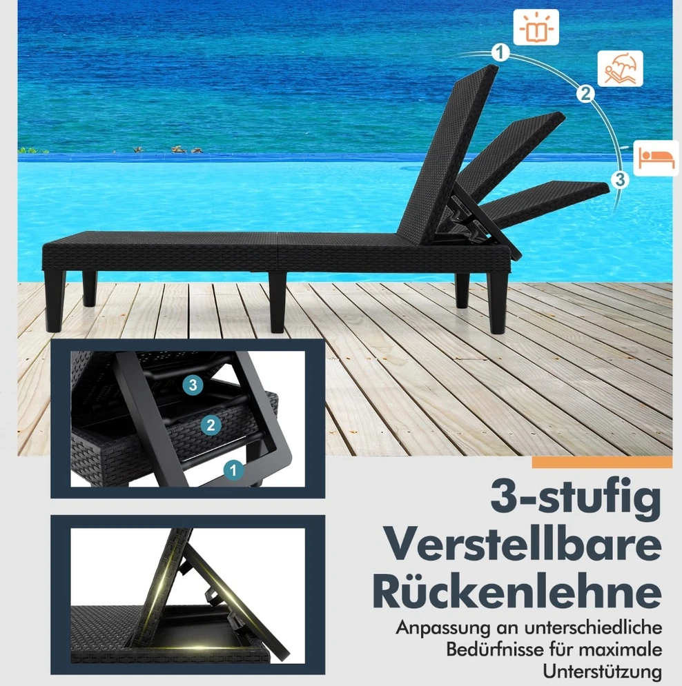 Promotions Gultas su komplektu 150x57x88 cm Juodas rotangas Reguliuojamas lauko baldai