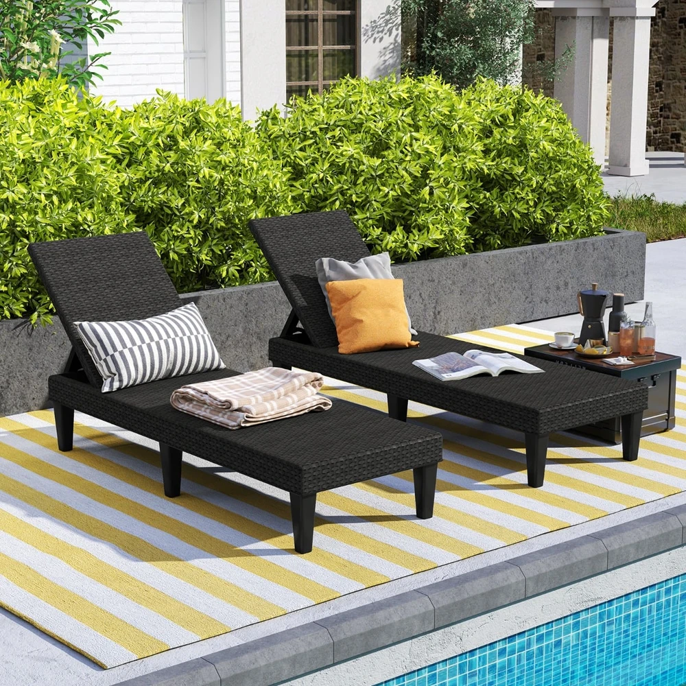 Promotions Gultas su komplektu 150x57x88 cm Juodas rotangas Reguliuojamas lauko baldai