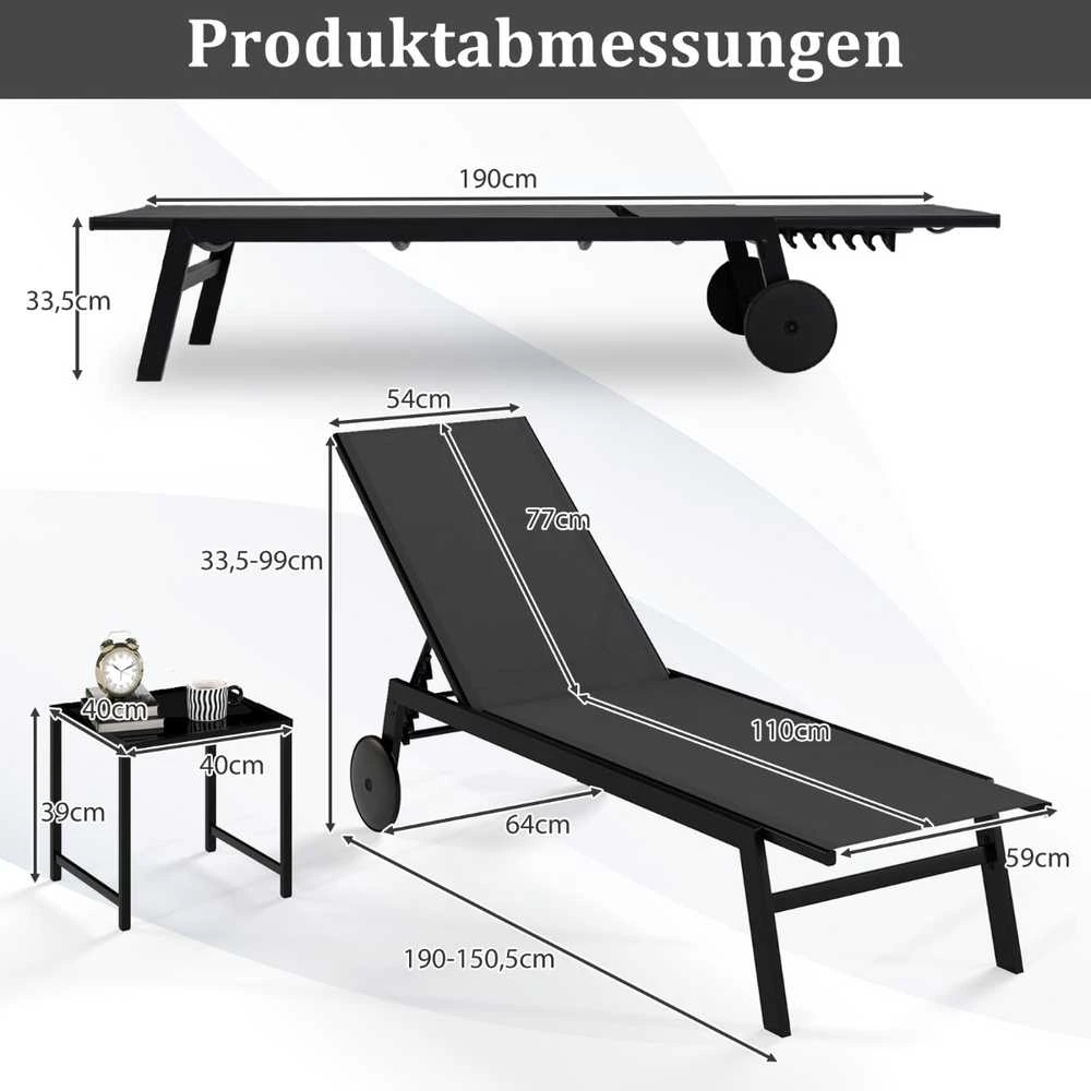 Promotions Gultų komplektas, reguliuojama atlošo padėtis, 190x59x33.5 cm, pilka, lauko baldai