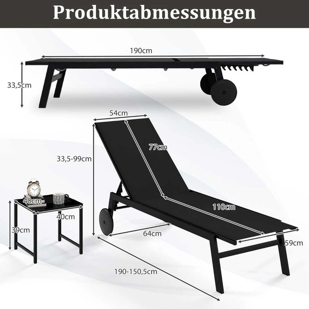 Promotions Gultų komplektas, reguliuojama atlošo padėtis, 190x59x33.5 cm, juoda, audinys