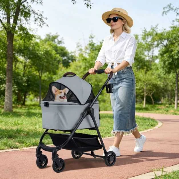 Promotions Gyvūnų vežimėlis, 3-in-1 vienarankis sulankstymas, 76x53x100 cm, pilka