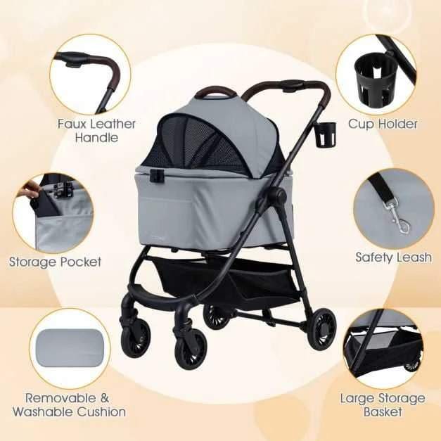 Promotions Gyvūnų vežimėlis, 3-in-1 vienarankis sulankstymas, 76x53x100 cm, pilka