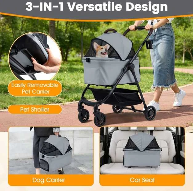 Promotions Gyvūnų vežimėlis, 3-in-1 vienarankis sulankstymas, 76x53x100 cm, pilka