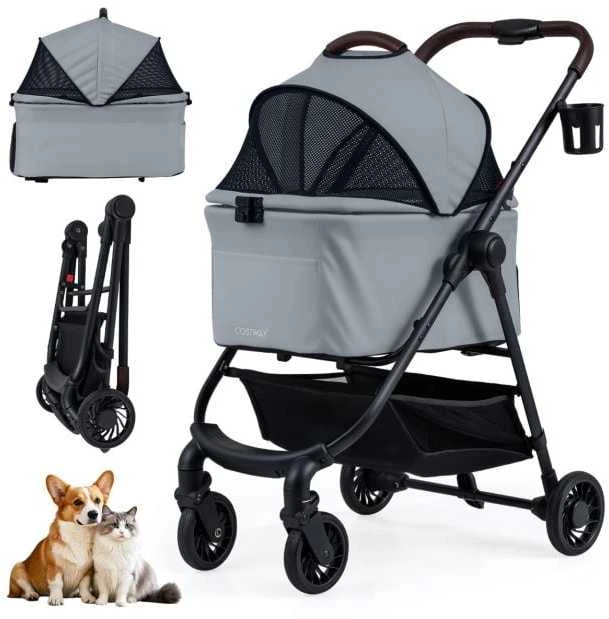 Promotions Gyvūnų vežimėlis, 3-in-1 vienarankis sulankstymas, 76x53x100 cm, pilka