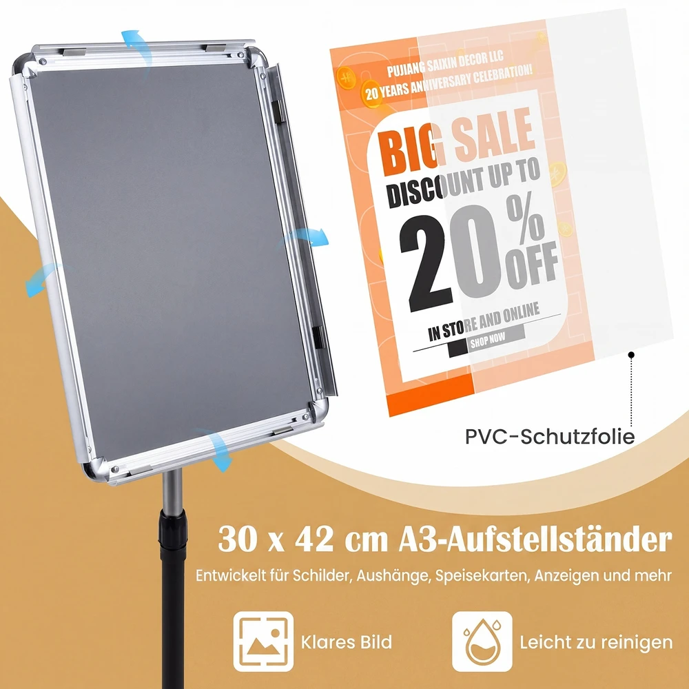 Promotions Informaciniai stendai 2 vnt aukštis 87–137 cm A3 sidabriniai