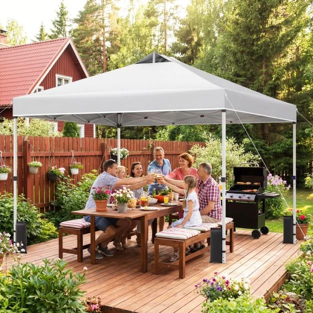 Promotions Iškylančio stiliaus palapinė su stogu 300x300x250-270 cm balta