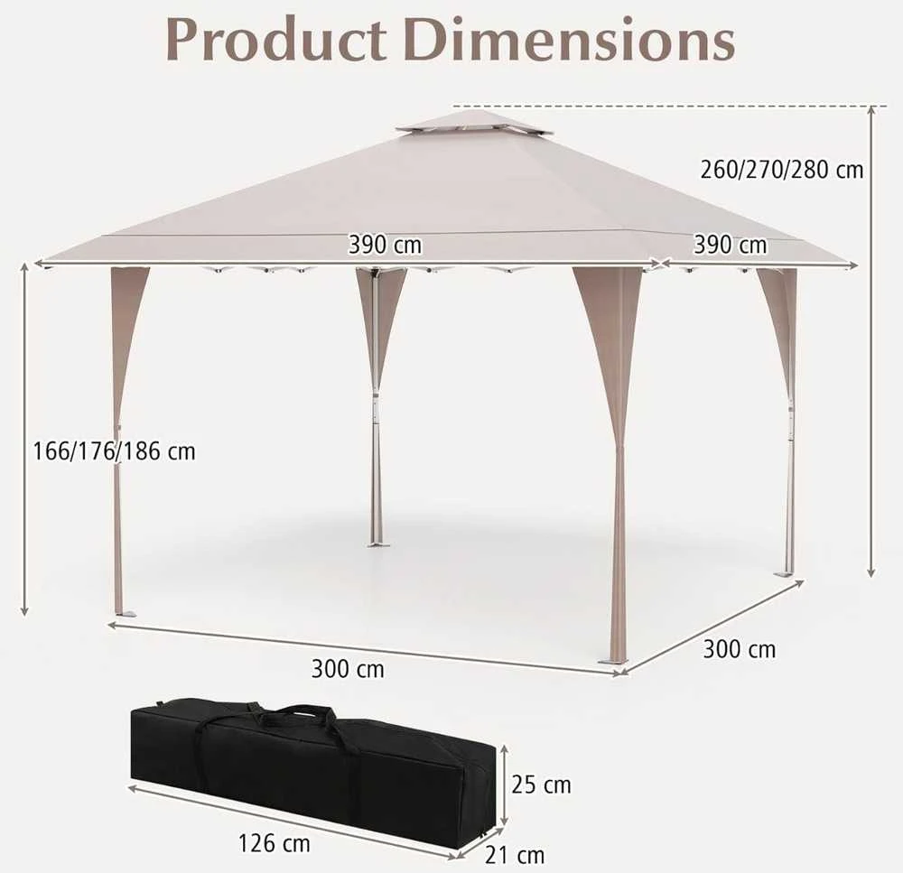Promotions Išskleidžiamas pavėsinė, 395x395x264-284 cm, chaki
