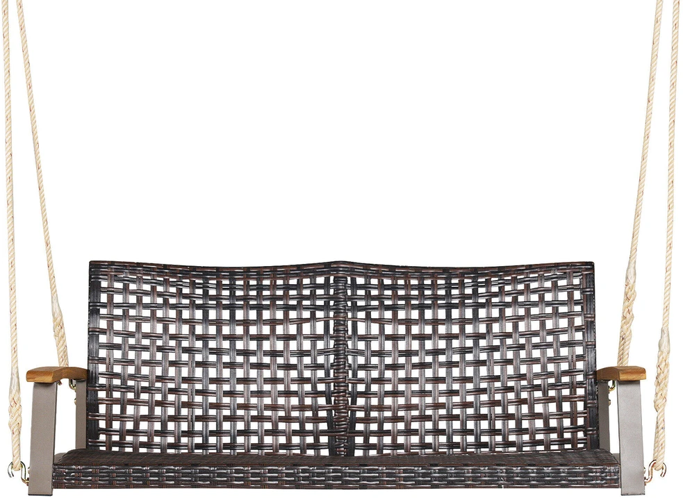 Promotions Kabanti pintos rotango veranda supamoji kėdė dviem 131x69x55 cm mišrios rudos spalvos, smėlio baltos/juodos/raudonos pagalvėlės