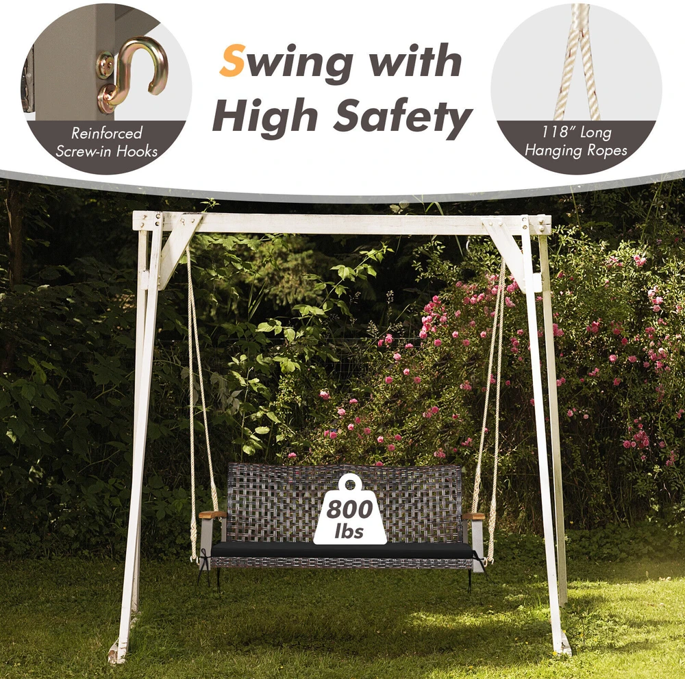 Promotions Kabanti pintos rotango veranda supamoji kėdė dviem 131x69x55 cm mišrios rudos spalvos, smėlio baltos/juodos/raudonos pagalvėlės