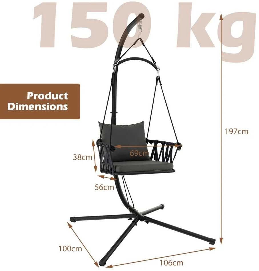 Promotions Kabanti supamoji kėdė su stoveliu, 106,7x100,3x196,9 cm, pilka