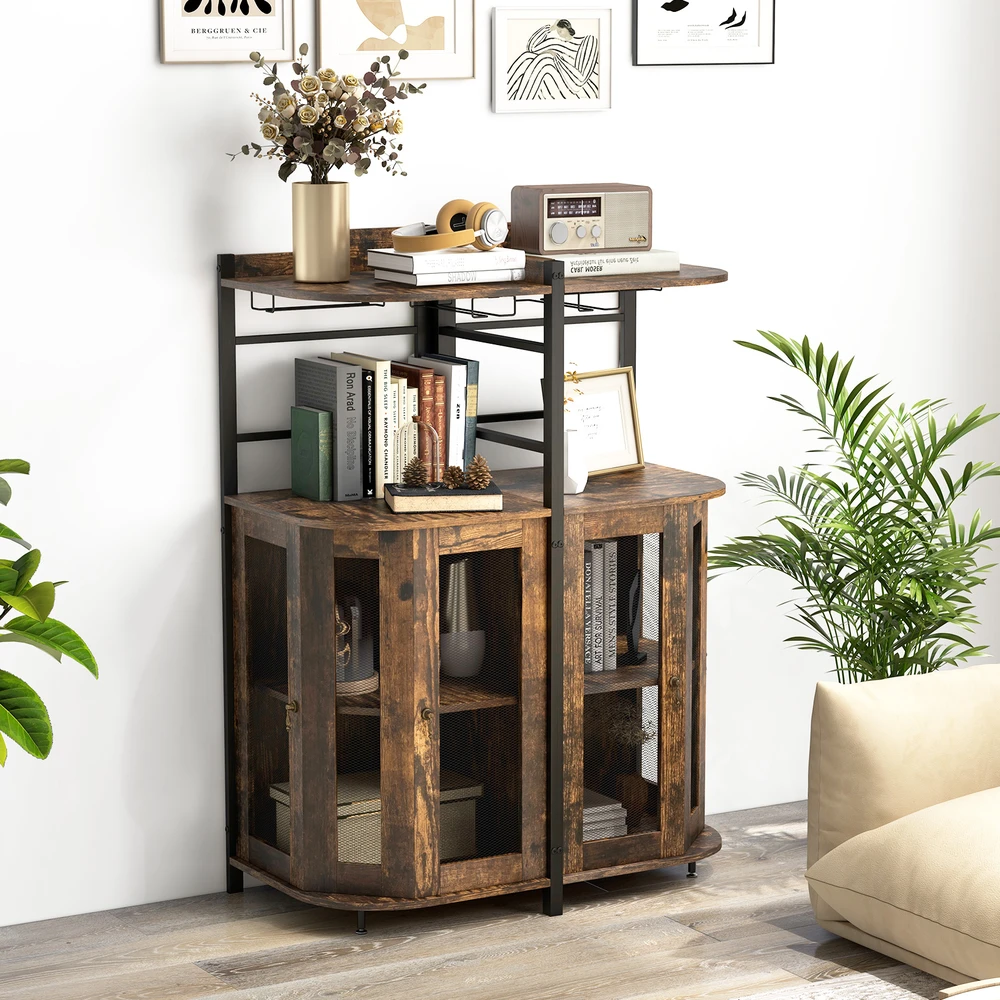 Promotions Kampinė baro spintelė su stiklo laikikliu ir reguliuojama lentyna 48,3x48,3x129,5 cm, kaimiško ruda