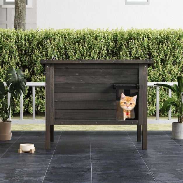 Promotions Lauko izoliacinė katės būda, 88x55x71 cm, tamsiai pilka ir juoda
