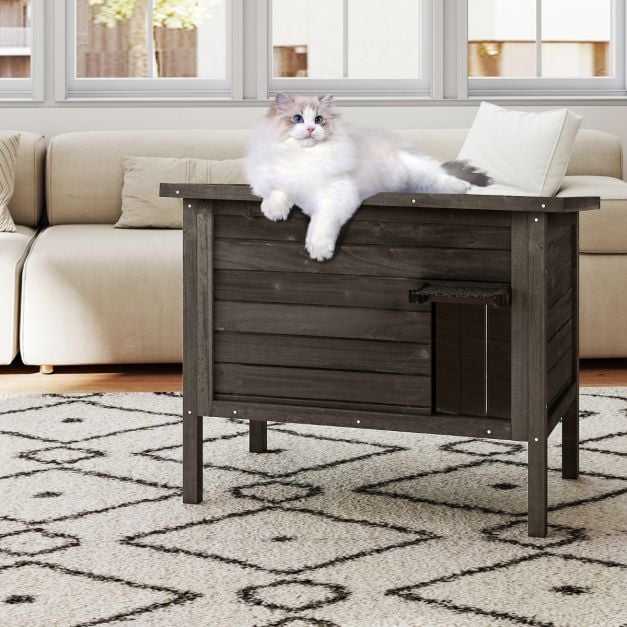 Promotions Lauko izoliacinė katės būda, 88x55x71 cm, tamsiai pilka ir juoda