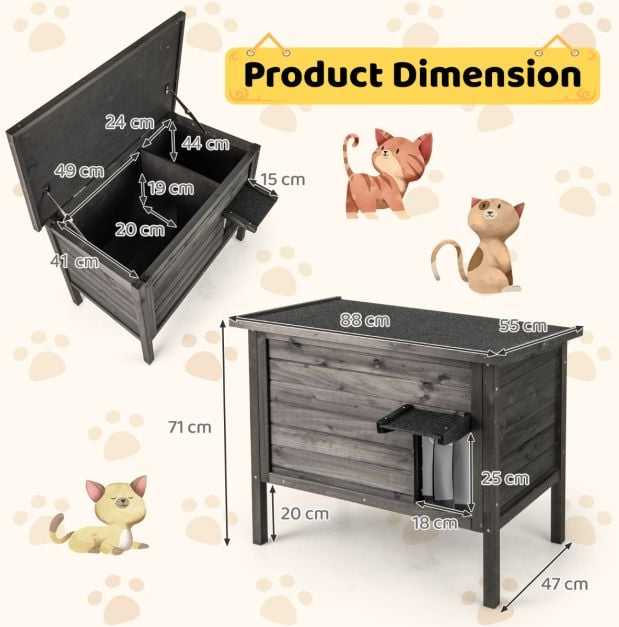 Promotions Lauko izoliacinė katės būda, 88x55x71 cm, tamsiai pilka ir juoda