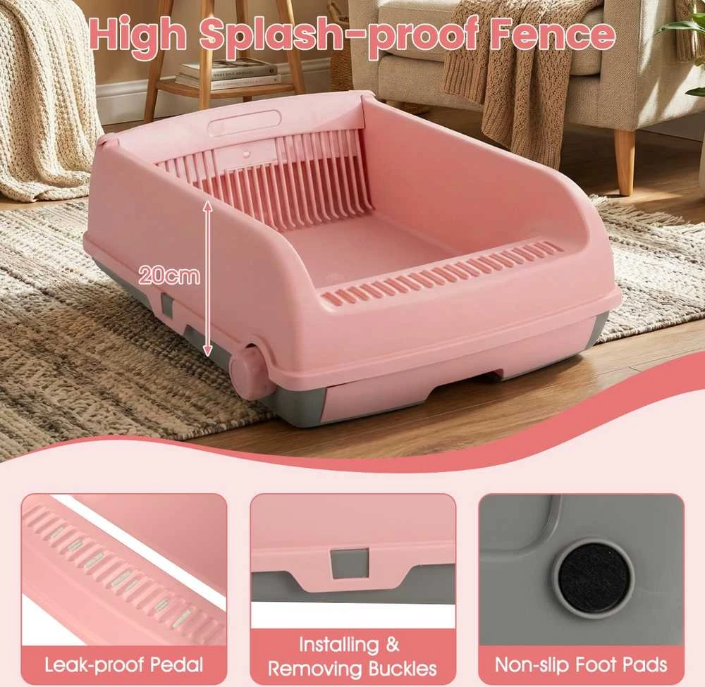 Promotions Katinų tualetas, pusiau automatinis, 60x46x24 cm, rožinis, apsaugantis nuo taškymosi