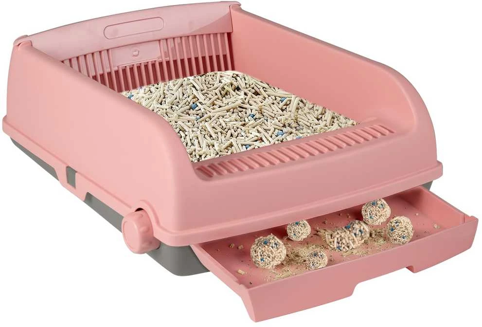 Promotions Katinų tualetas, pusiau automatinis, 60x46x24 cm, rožinis, apsaugantis nuo taškymosi