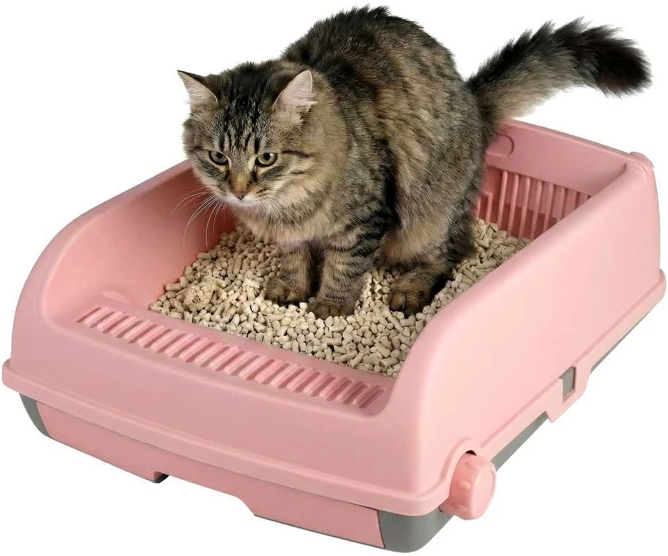 Promotions Katinų tualetas, pusiau automatinis, 60x46x24 cm, rožinis, apsaugantis nuo taškymosi