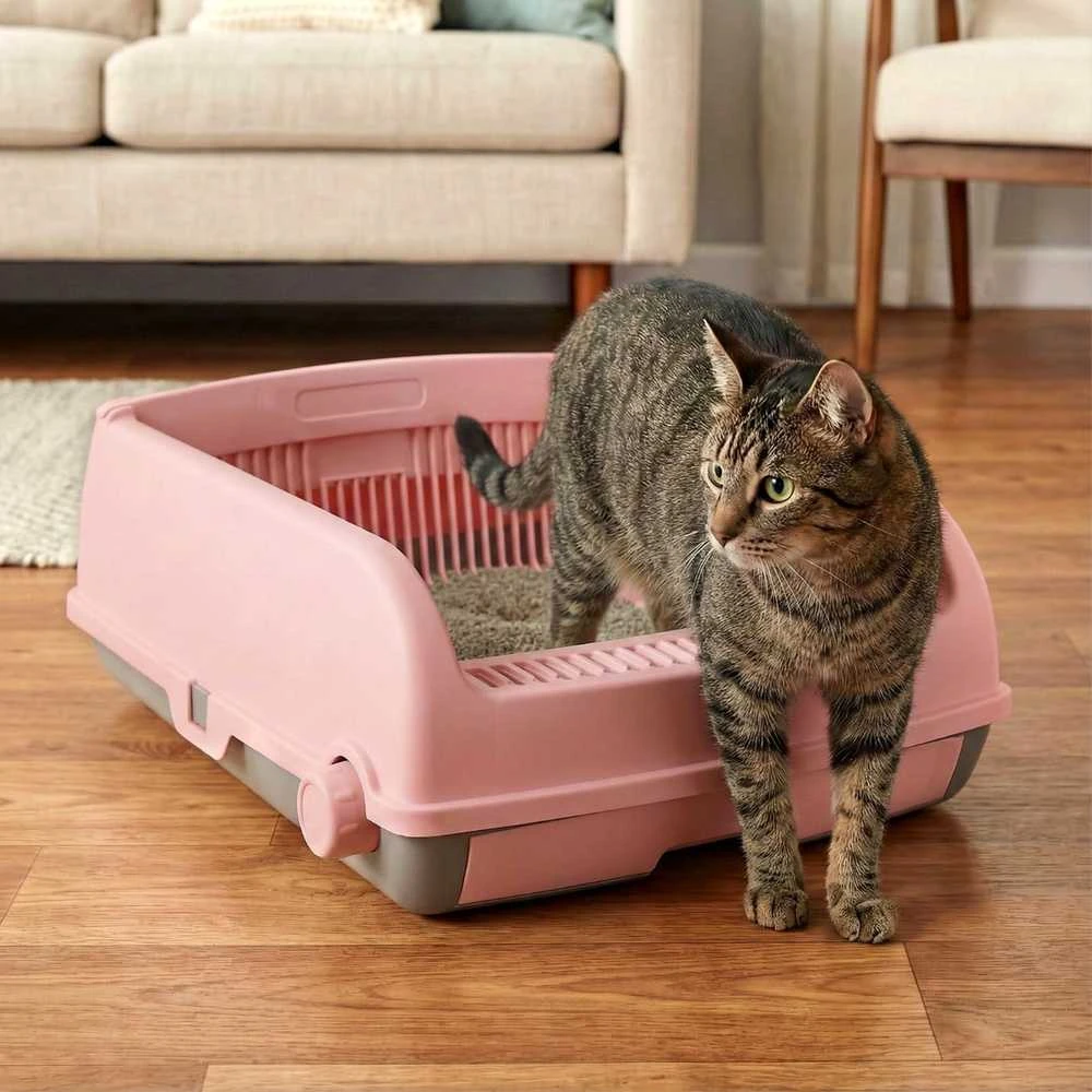 Promotions Katinų tualetas, pusiau automatinis, 60x46x24 cm, rožinis, apsaugantis nuo taškymosi