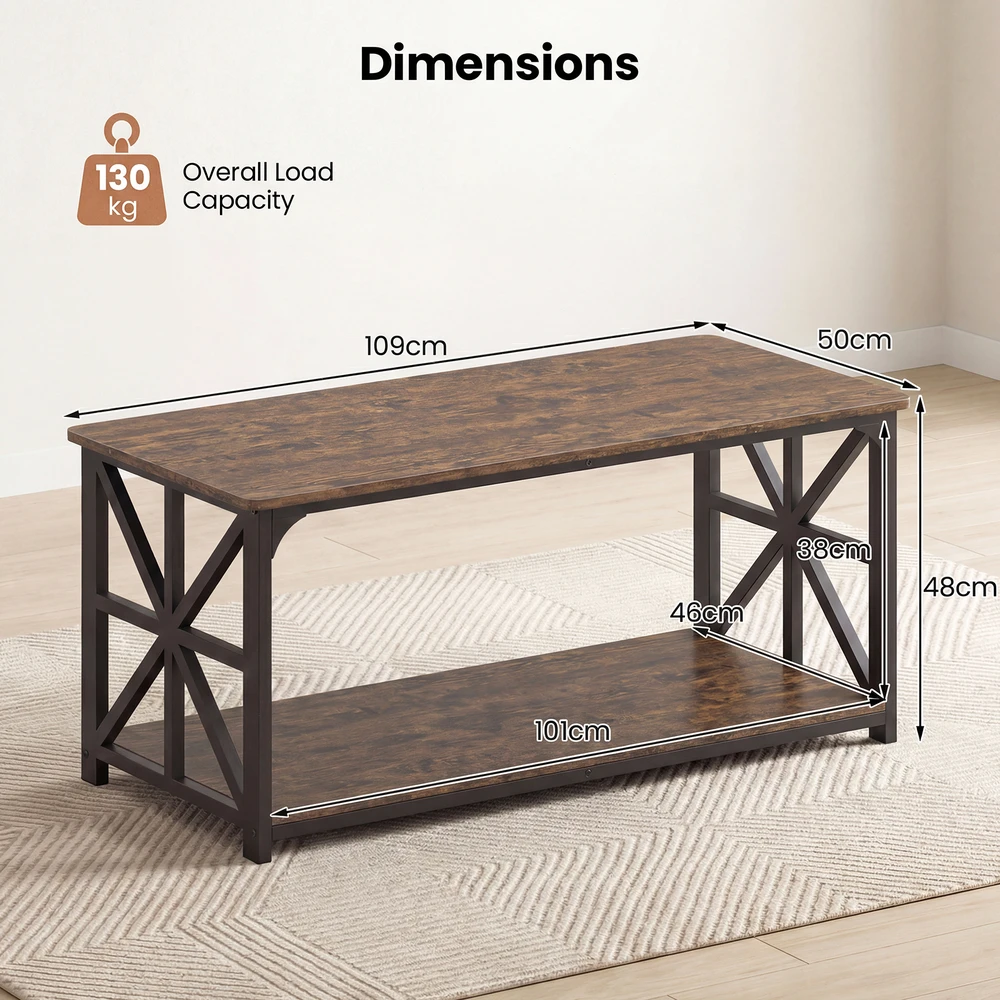 Promotions Kavos staliukas 109x50x48 cm Rudas, su daiktadėže, metalas