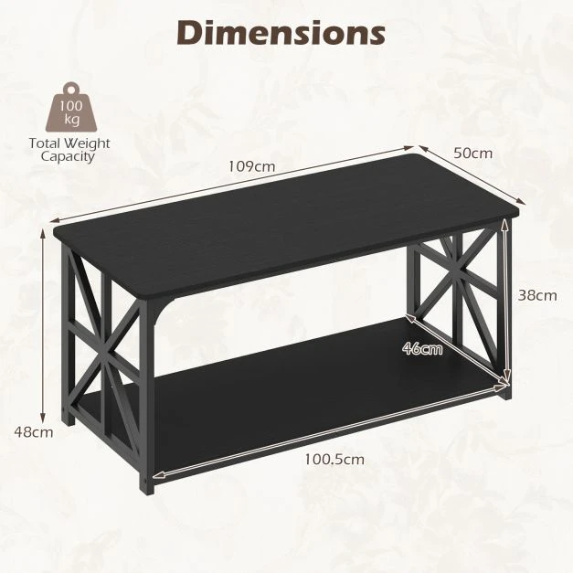 Promotions Kavos staliukas 109x50x48 cm Rudas, su daiktadėže, metalas