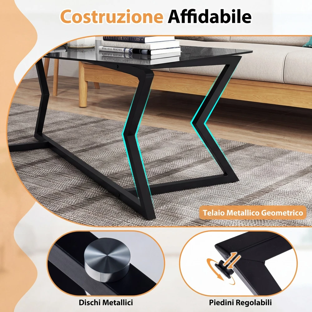 Promotions Kavos staliukas 110x55x44,5 cm Pilka Juoda Grūdintas stiklas Metalas