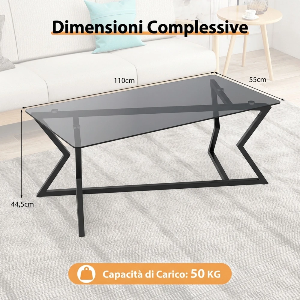Promotions Kavos staliukas 110x55x44,5 cm Pilka Juoda Grūdintas stiklas Metalas