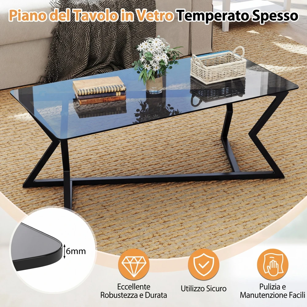 Promotions Kavos staliukas 110x55x44,5 cm Pilka Juoda Grūdintas stiklas Metalas