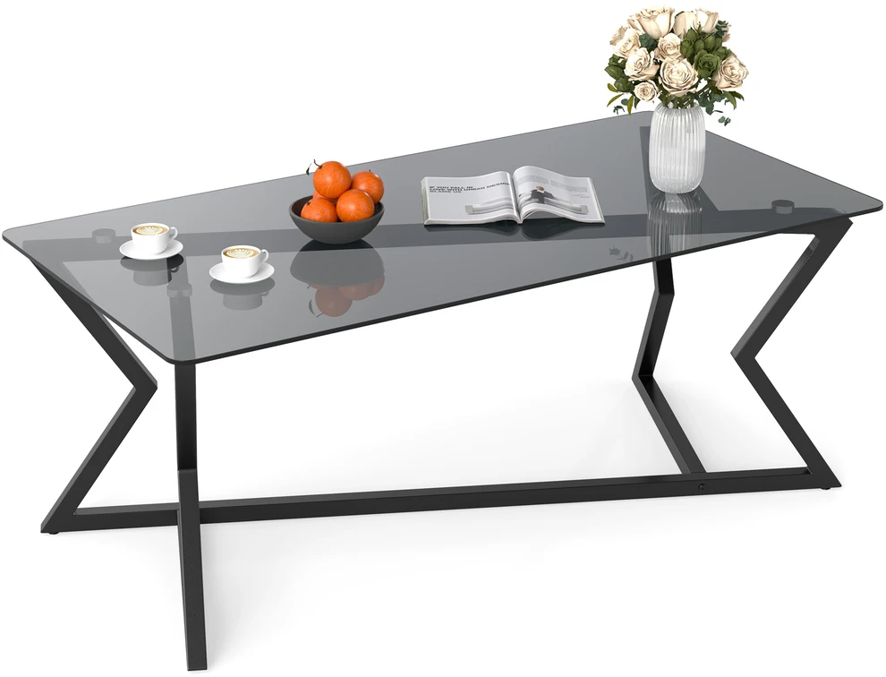 Promotions Kavos staliukas 110x55x44,5 cm Pilka Juoda Grūdintas stiklas Metalas