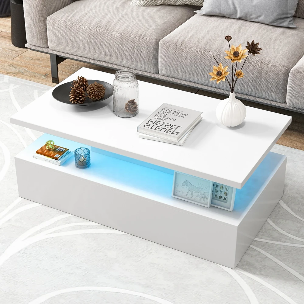 Promotions Kavos staliukas 110x60x40 cm baltas/juodas MDF LED apšvietimas