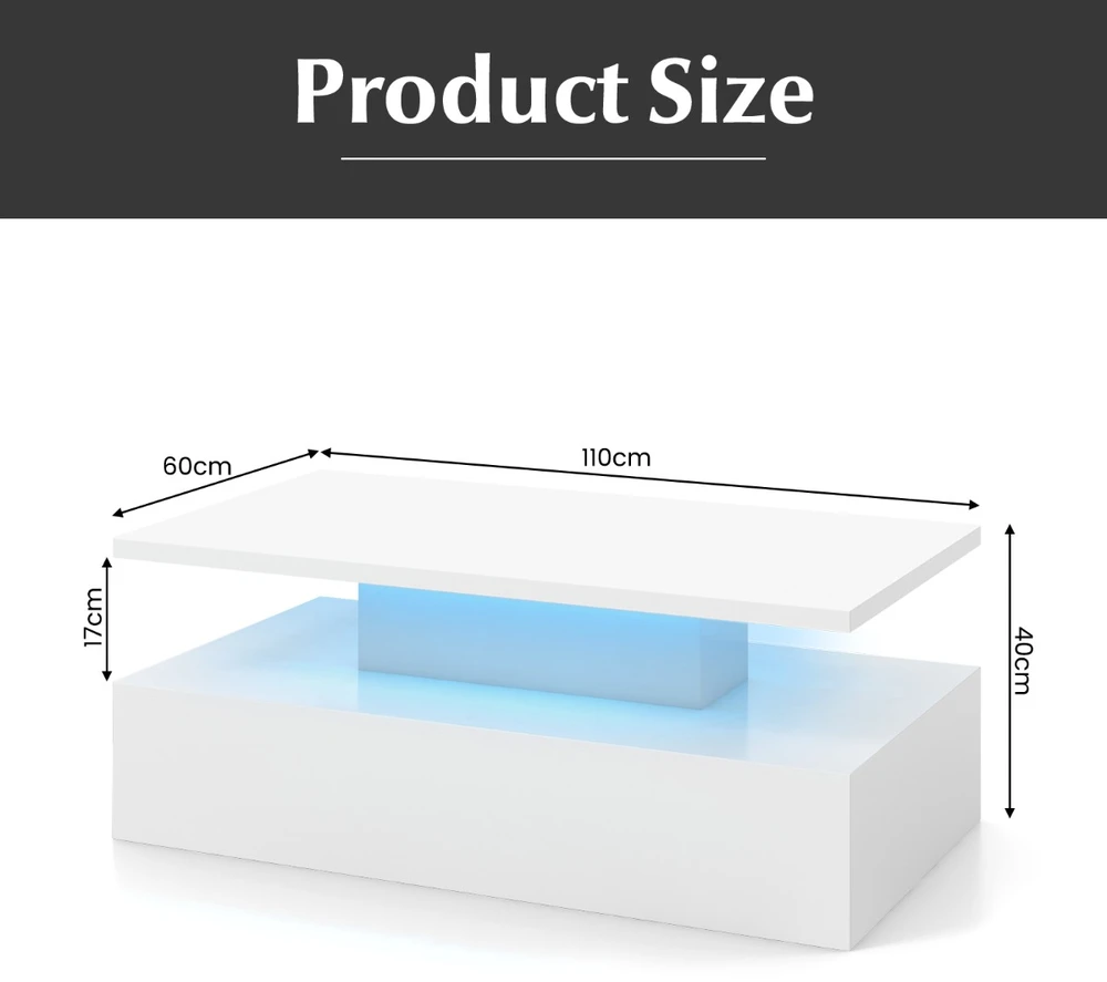 Promotions Kavos staliukas 110x60x40 cm baltas/juodas MDF LED apšvietimas