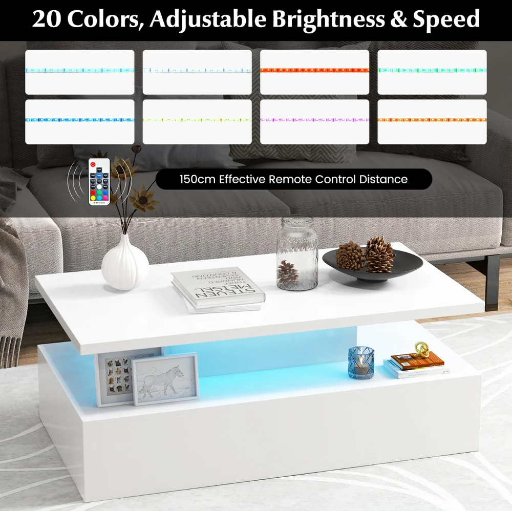 Promotions Kavos staliukas 110x60x40 cm baltas/juodas MDF LED apšvietimas